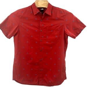 The North Face Button Up Shirt Large Red Blue All Over Camping Tent Graphic